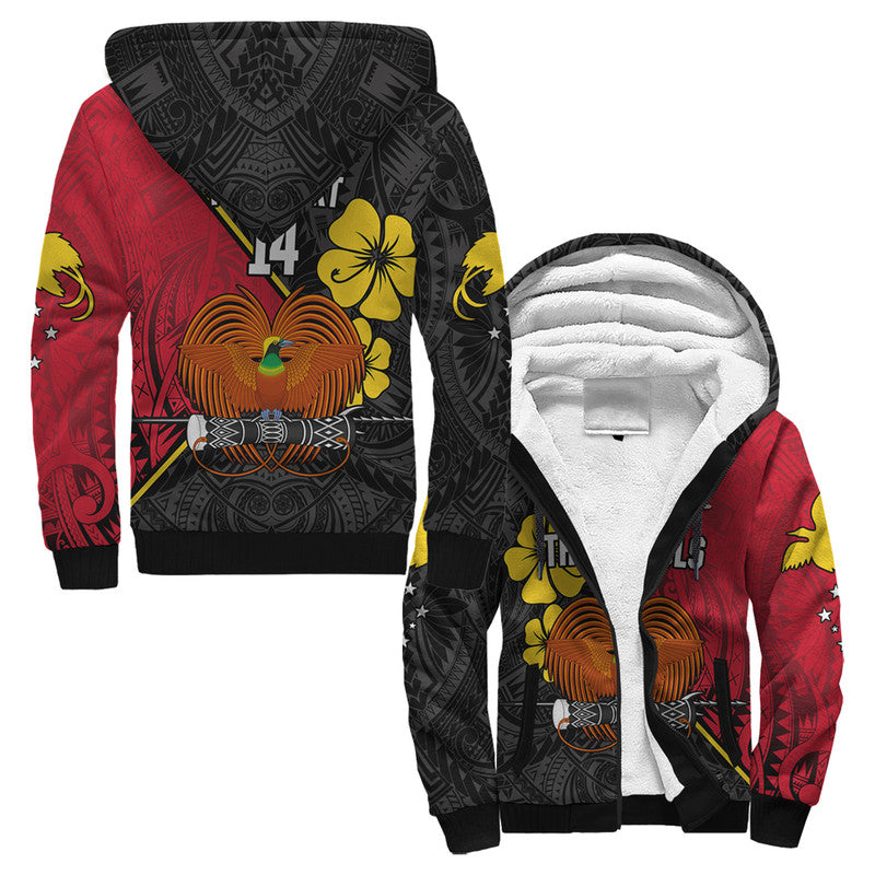 (Custom Text and Number) The Kumuls PNG Sherpa Hoodie Papua New Guinea Polynesian Dynamic Style Black - Wonder Print Shop