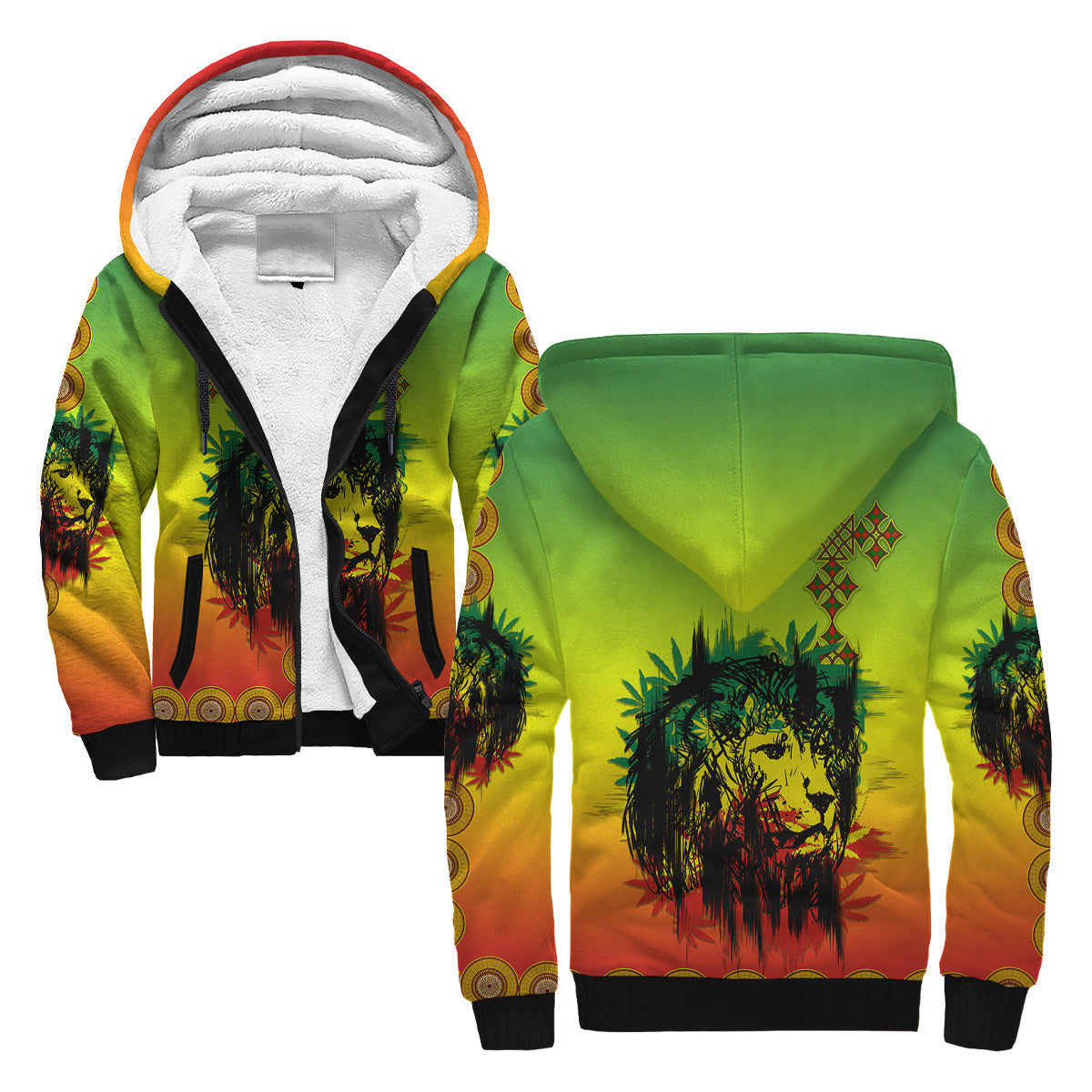 Ethiopia Sherpa Hoodie Cross Mix Lion Colorful Style - Wonder Print Shop