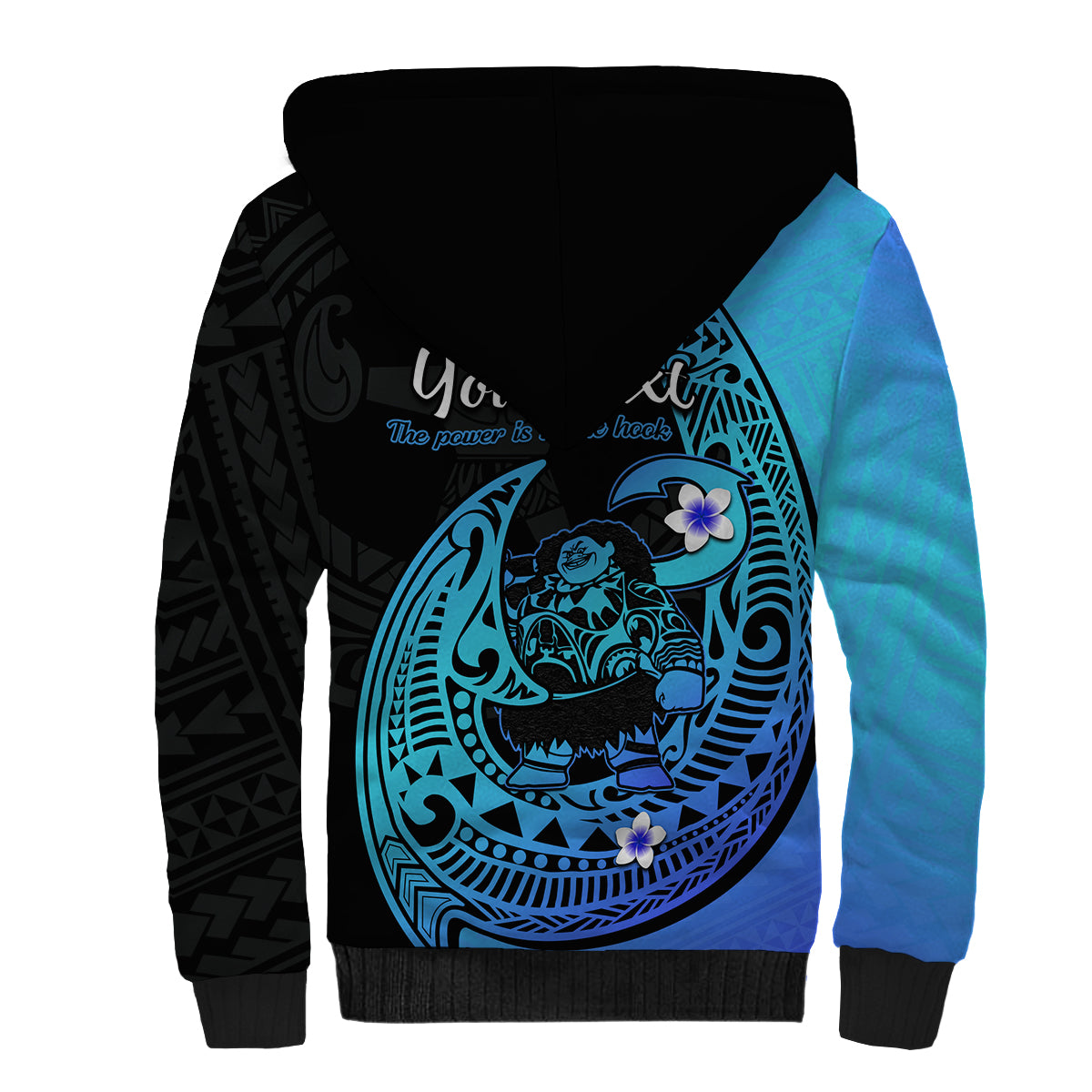 (Custom Personalised) Mauis Fish Hook Sherpa Hoodie Polynesian Turquoise Gradient Version - Wonder Print Shop