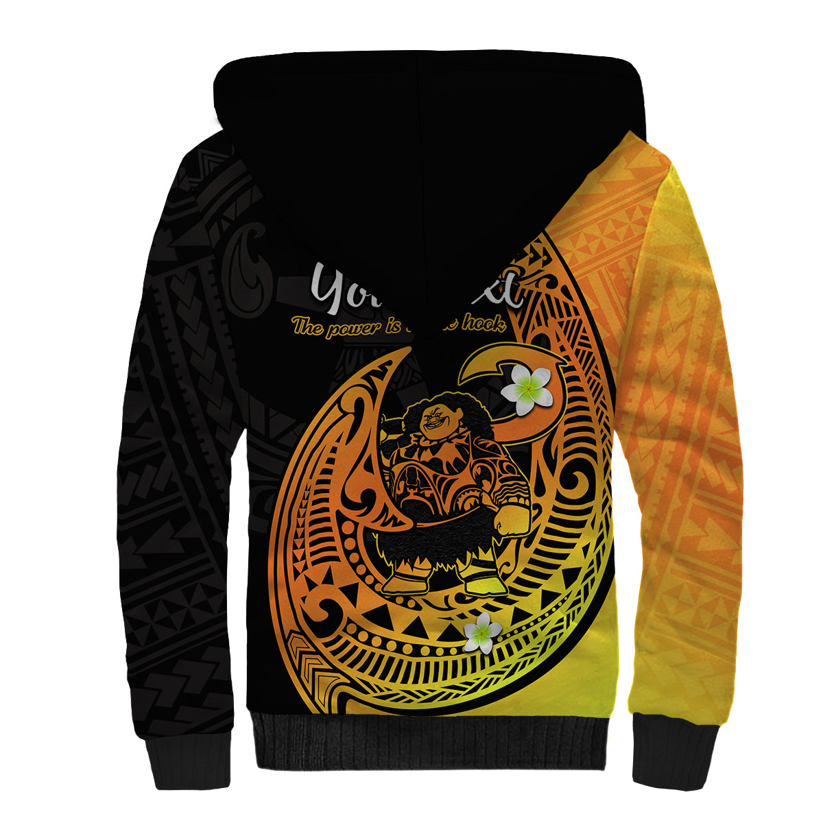 (Custom Personalised) Mauis Fish Hook Sherpa Hoodie Polynesian Gold Gradient Version - Wonder Print Shop