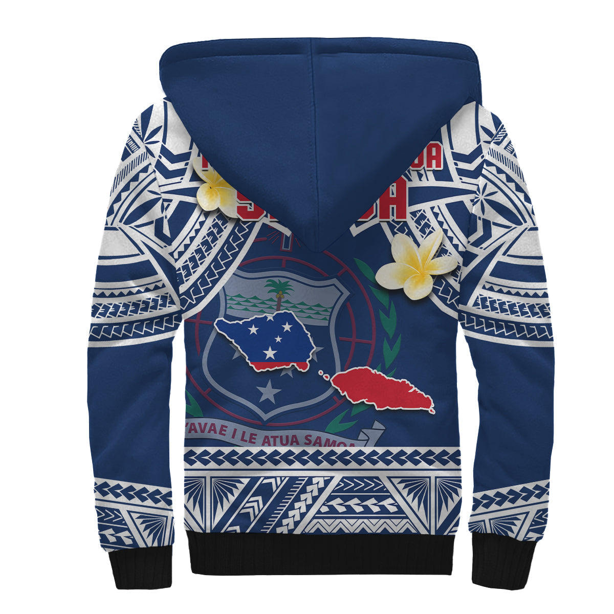 Samoa Sherpa Hoodie Samoan Plumeria Flowers Mix Polynesian Pattern - Wonder Print Shop