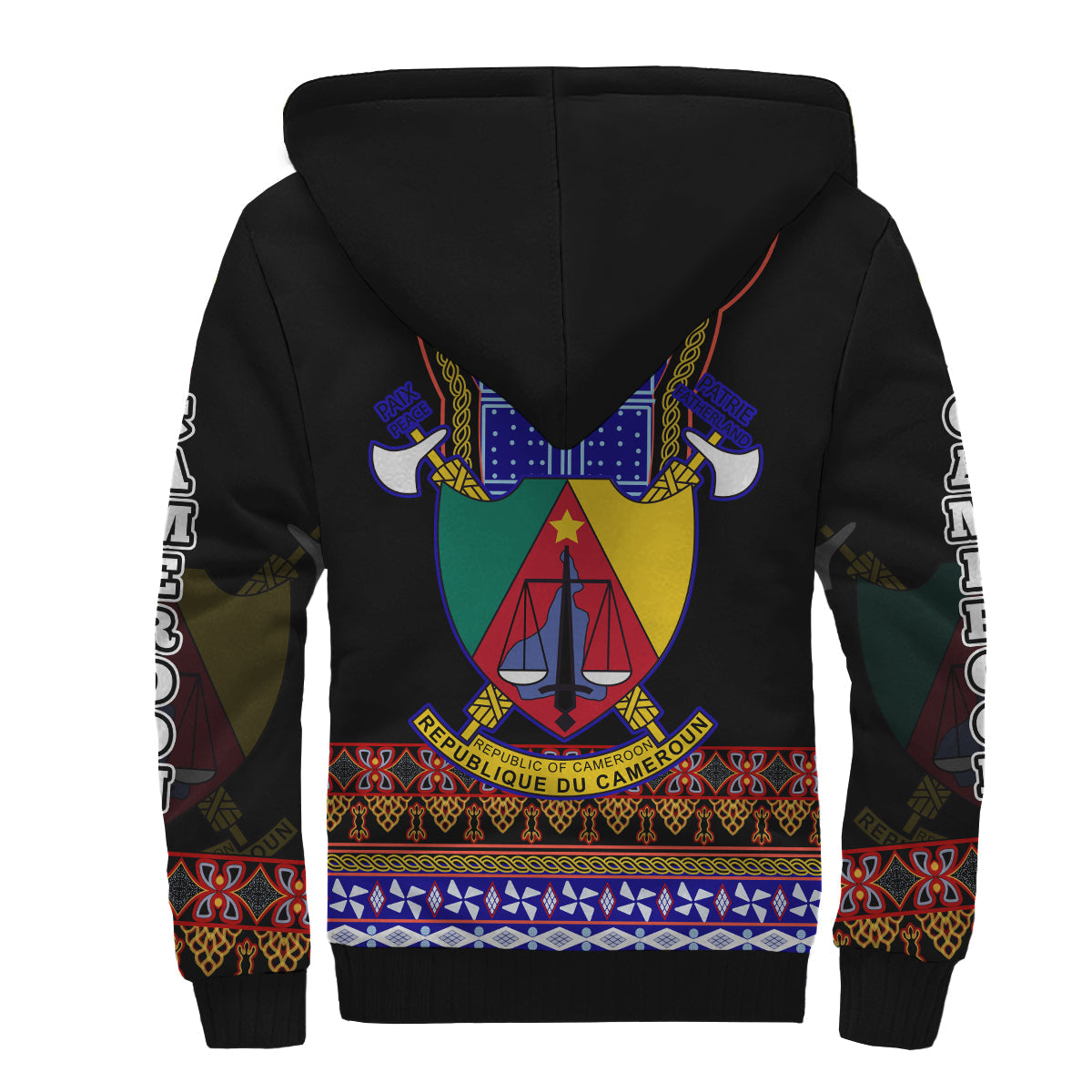 Cameroon Sherpa Hoodie Atoghu Pattern Black Style - Wonder Print Shop