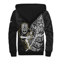 New Zealand 2022 Rugby Sherpa Hoodie All Black Silver Fern Maori Pattern Version Black - Wonder Print Shop