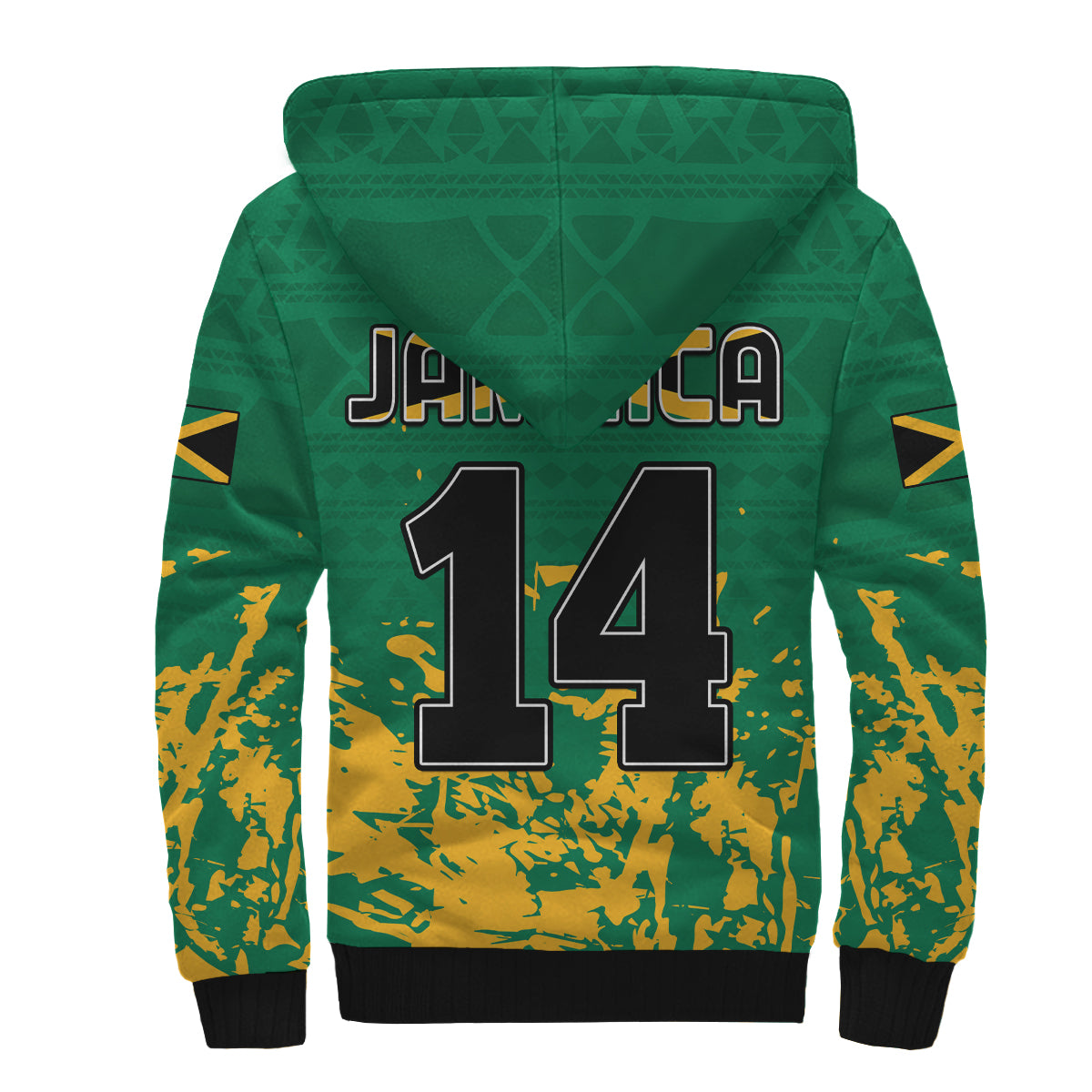 Jamaica Athletics Sherpa Hoodie Jamaican Flag With African Pattern Sporty Style - Wonder Print Shop