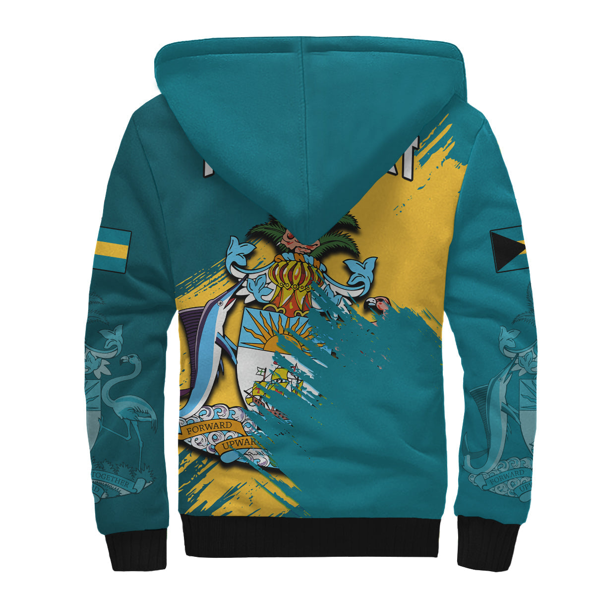 (Custom Personalised) Bahamas Sherpa Hoodie Blue Marlin With Bahamian Coat Of Arms - Wonder Print Shop