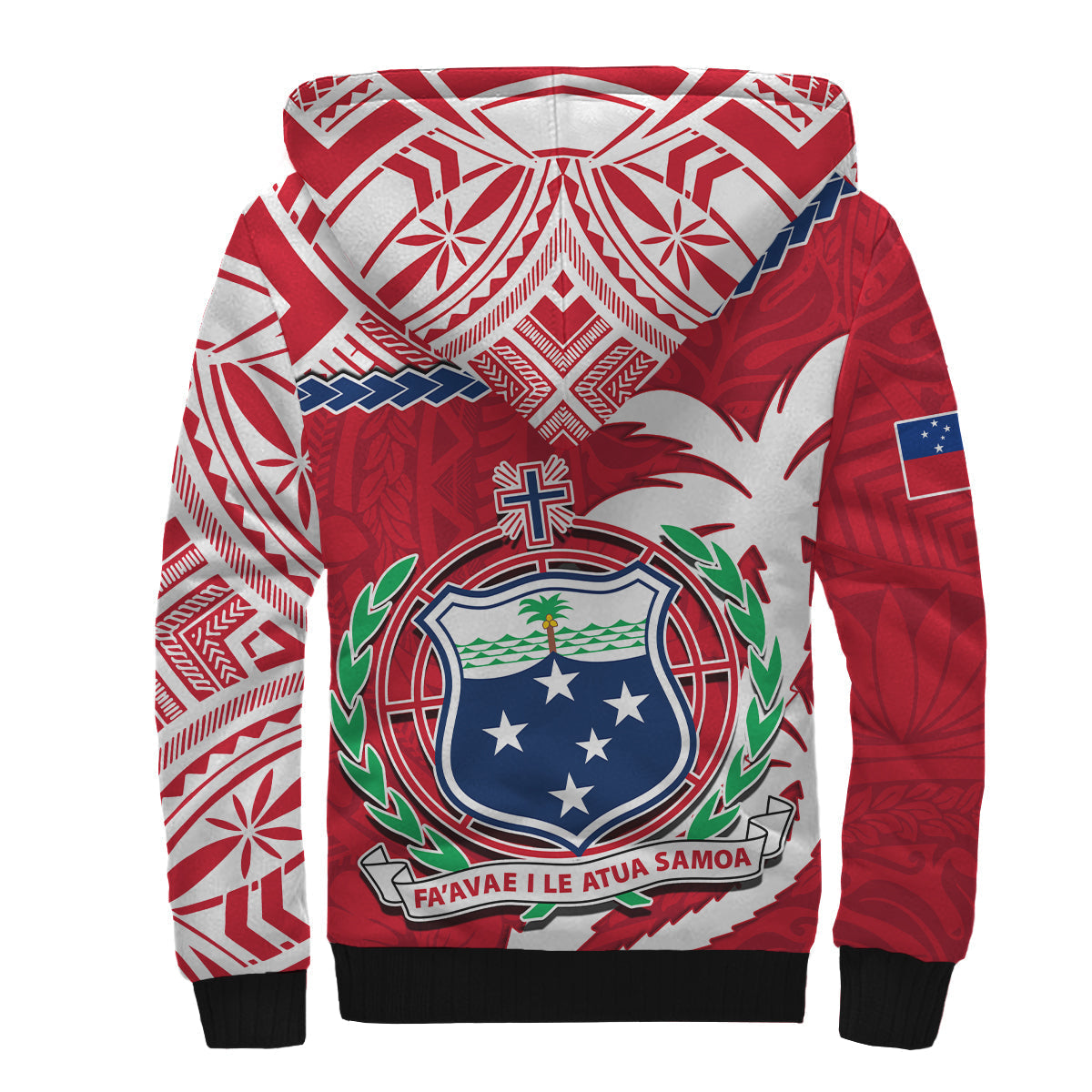 Samoa Sherpa Hoodie Samoan Coat Of Arms With Coconut Red Style - Wonder Print Shop