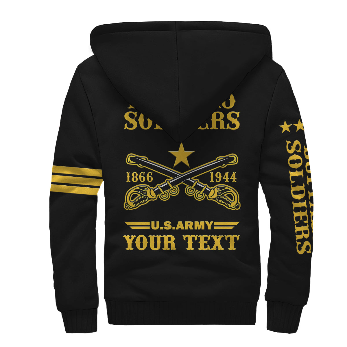 (Custom Text And Chapter) Buffalo Soldiers Sherpa Hoodie BSMC United States Army Black - Wonder Print Shop