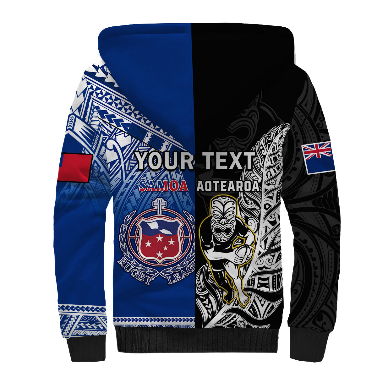 (Custom Personalised) All Black And Toa Samoa Rugby Sherpa Hoodie NZ Maori Fern Mix Polynesian - Wonder Print Shop