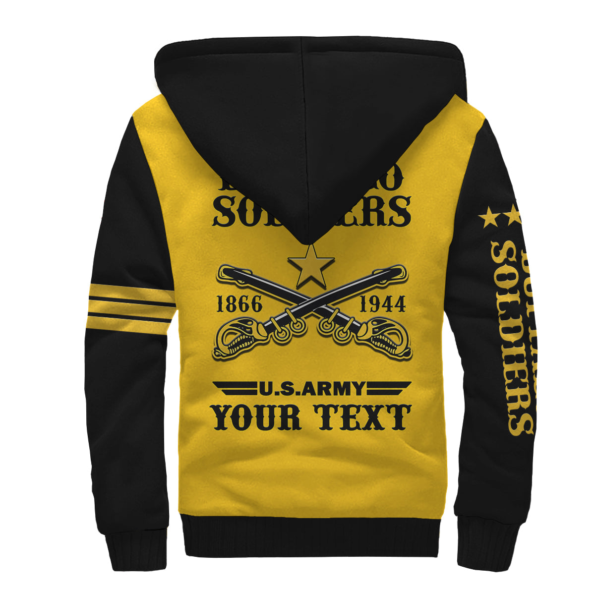 (Custom Text And Chapter) Buffalo Soldiers Sherpa Hoodie BSMC United States Army Yellow - Wonder Print Shop