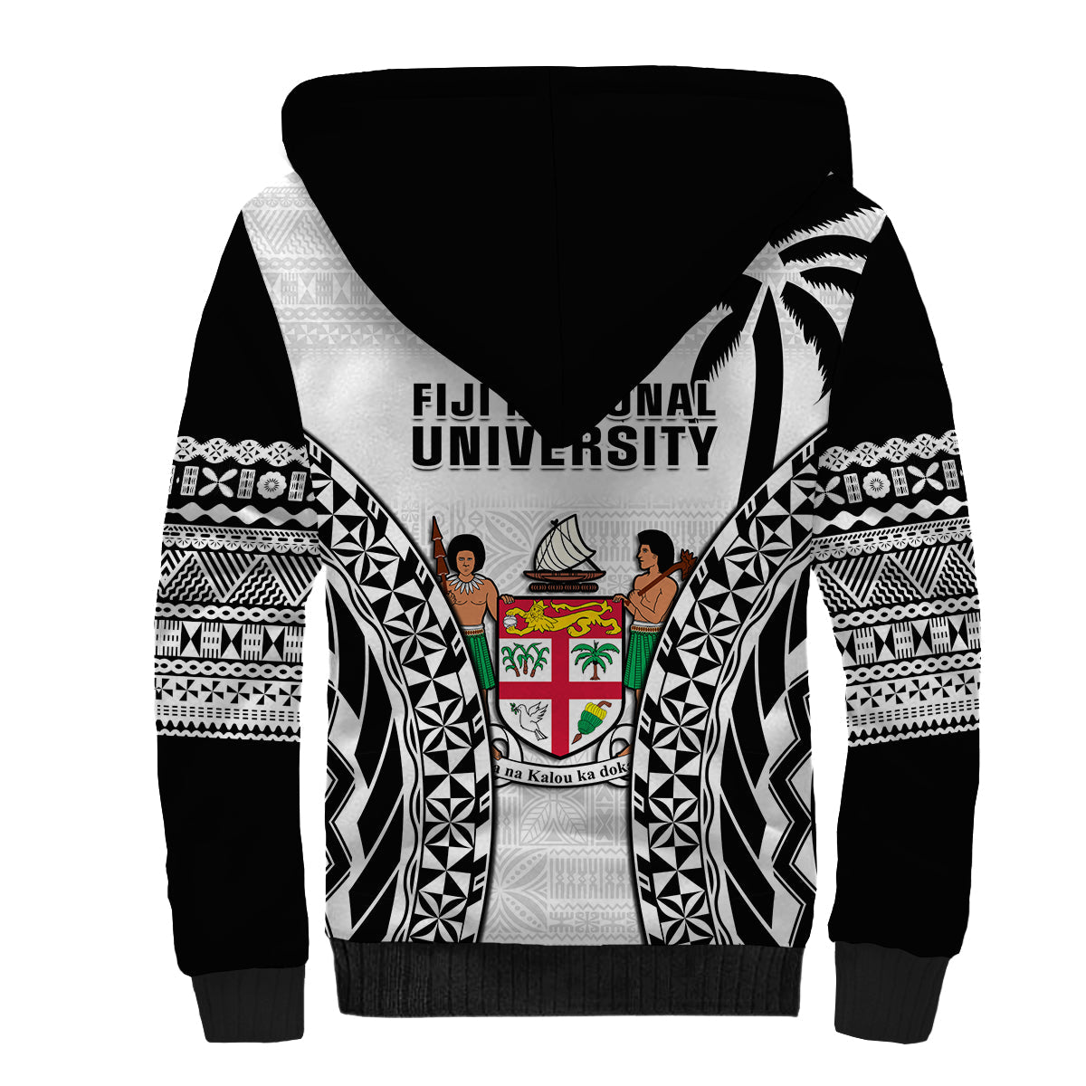 Fiji University Sherpa Hoodie National Fijian Tapa Pattern White - Wonder Print Shop