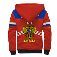 (Custom Text And Number) Russia Hockey 2023 Red Sporty Style Sherpa Hoodie - Wonder Print Shop