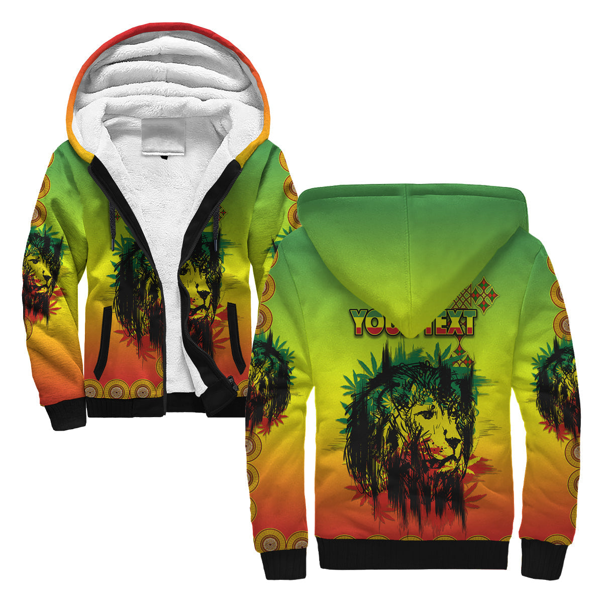 (Custom Personalised) Ethiopia Sherpa Hoodie Cross Mix Lion Colorful Style - Wonder Print Shop