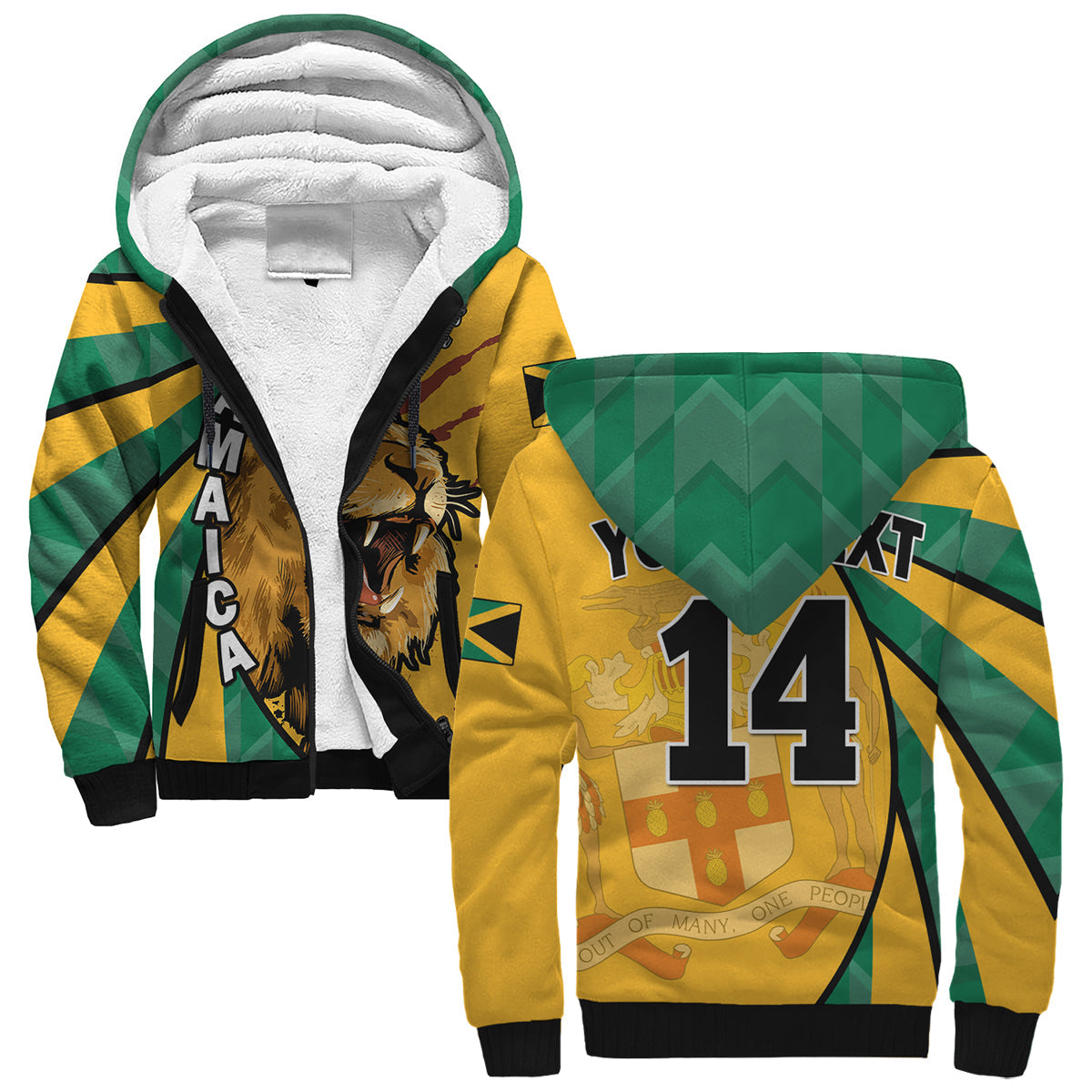 (Custom Text and Number) Jamaica Athletics Sherpa Hoodie Jamaican Flag Mix Lion Sporty Style - Wonder Print Shop