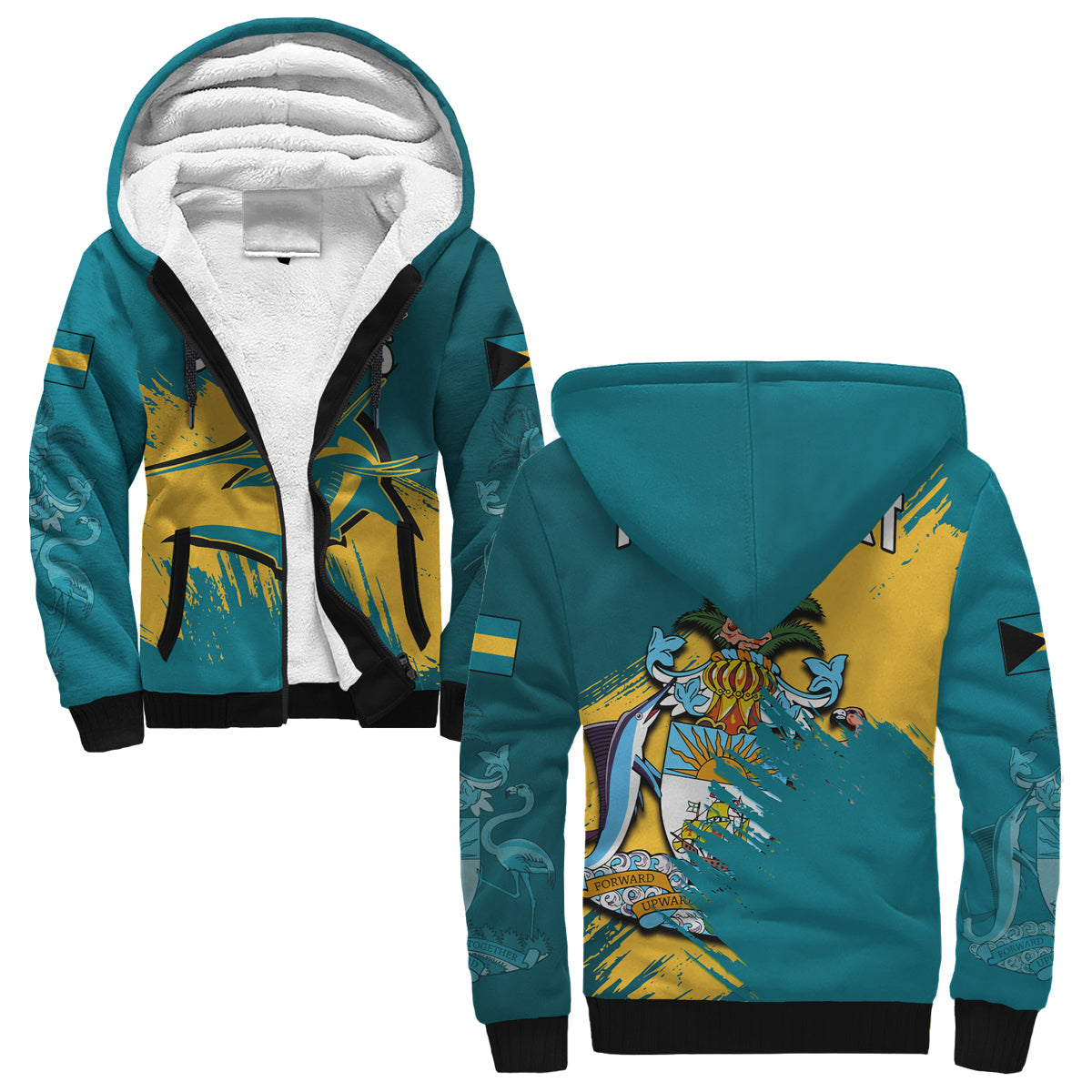(Custom Personalised) Bahamas Sherpa Hoodie Blue Marlin With Bahamian Coat Of Arms - Wonder Print Shop