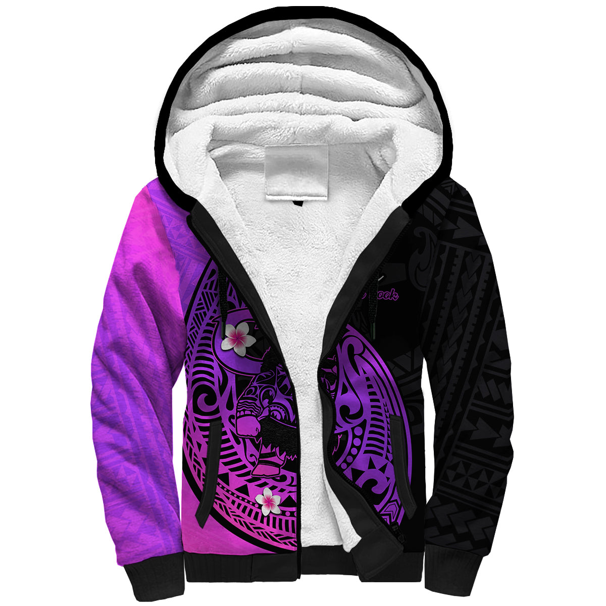 (Custom Personalised) Mauis Fish Hook Sherpa Hoodie Polynesian Magenta Gradient Version - Wonder Print Shop