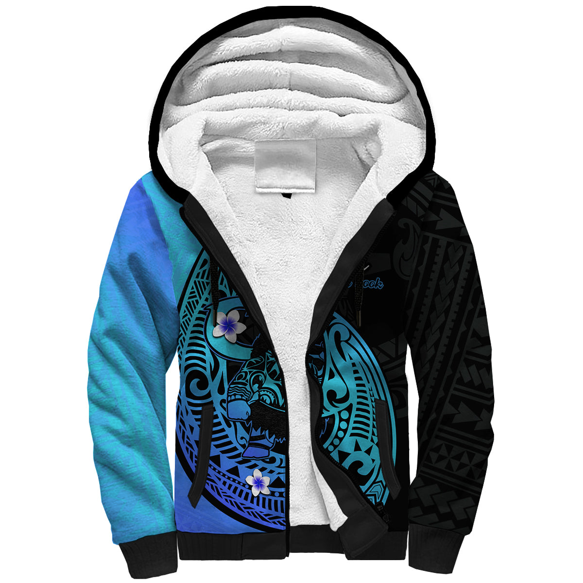 (Custom Personalised) Mauis Fish Hook Sherpa Hoodie Polynesian Turquoise Gradient Version - Wonder Print Shop