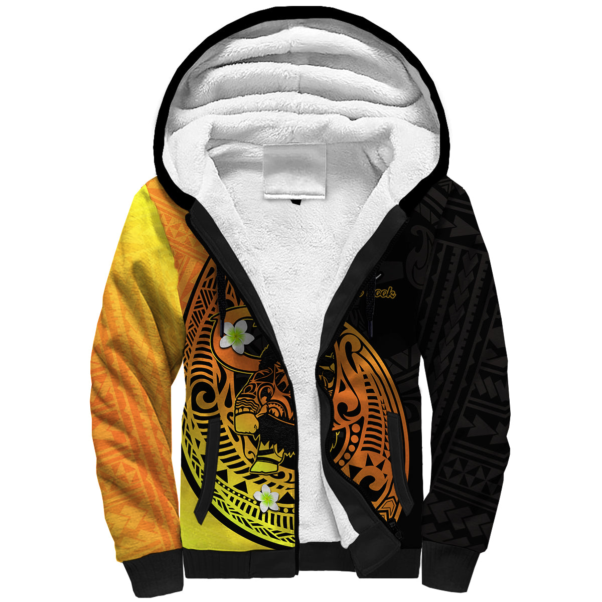 (Custom Personalised) Mauis Fish Hook Sherpa Hoodie Polynesian Gold Gradient Version - Wonder Print Shop