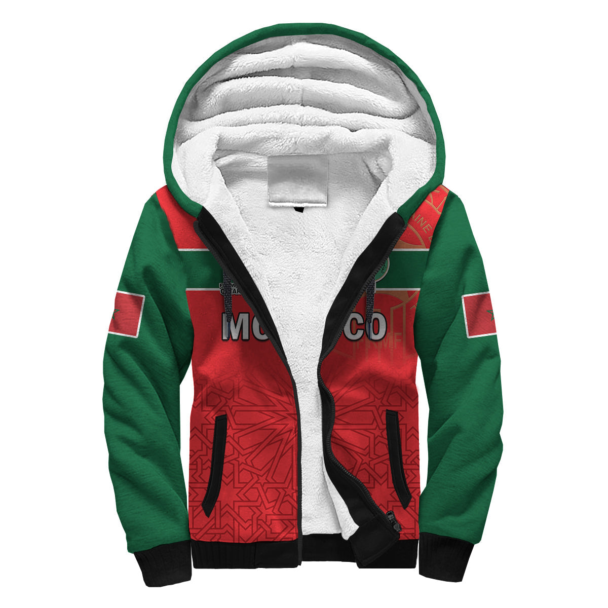 Morocco Football Sherpa Hoodie Atlas Lions Red World Cup 2022 - Wonder Print Shop
