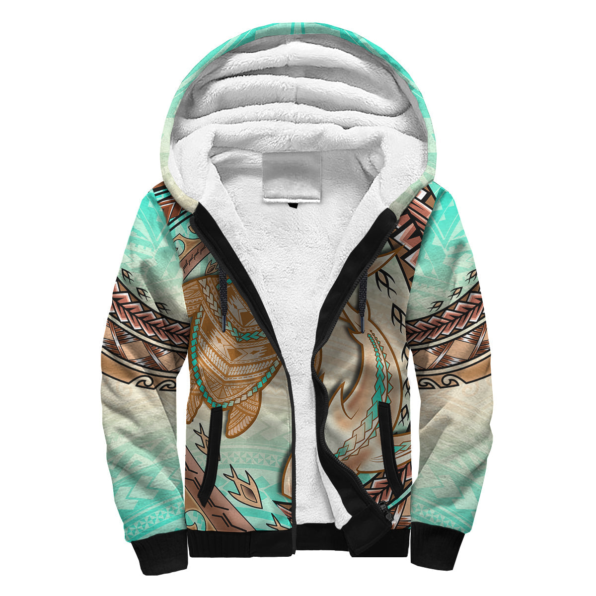Hawaii Shepa Hoodie Polynesian Shark And Sea Turtle Dreamy Turquoise Artsy - Wonder Print Shop
