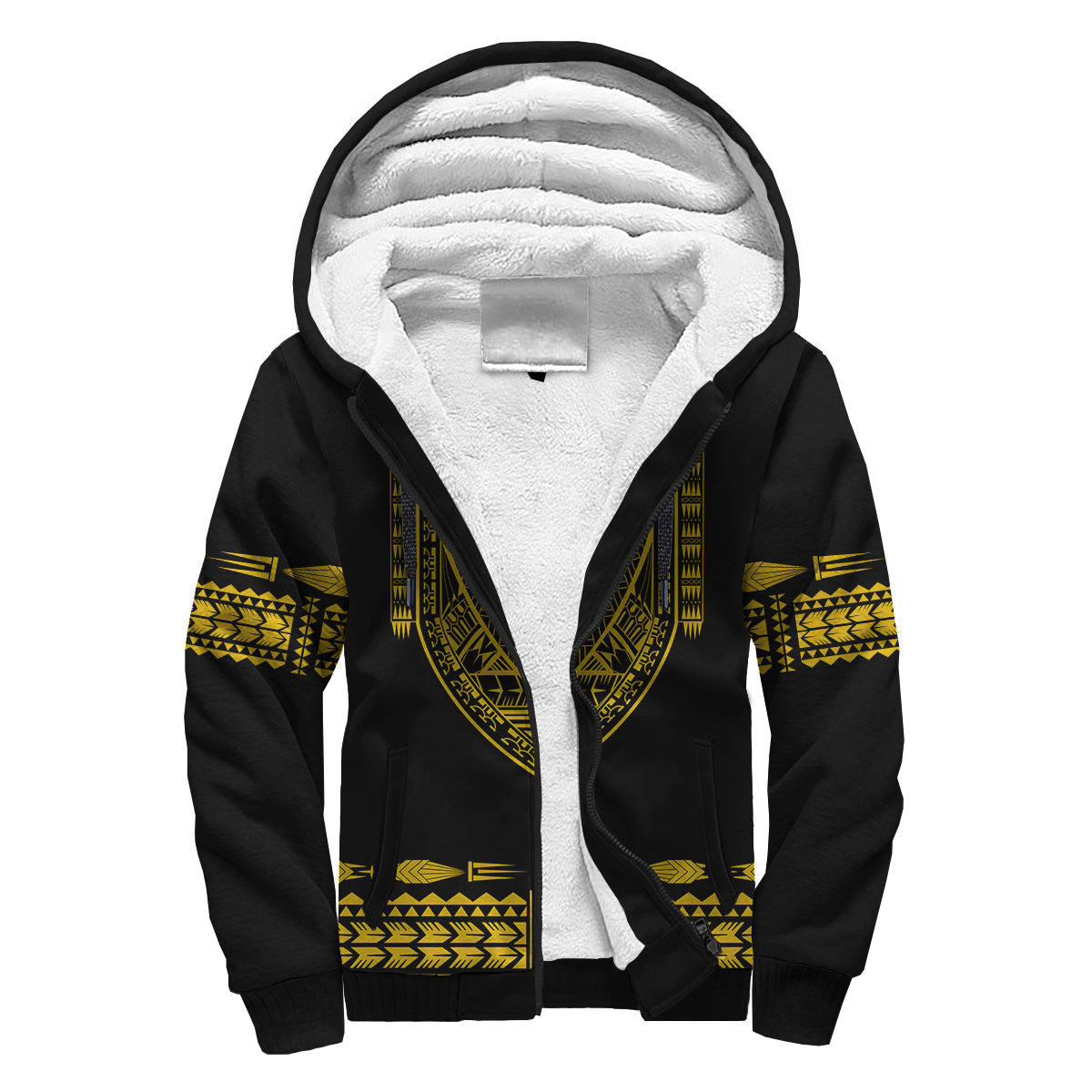 Custom Personalised Polynesian Sherpa Hoodie Dashiki With Polynesian Tattoo Royal Golden Version - Wonder Print Shop