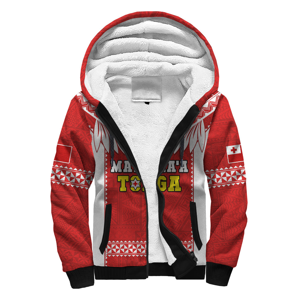 Custom Text And Number Tonga Rugby Sherpa Hoodie Mate Maa Tonga Pacific Ngatu White - Wonder Print Shop