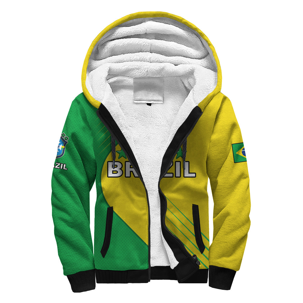 (Custom Text And Number) Brazil Football Sherpa Hoodie Brasil Map Come On Canarinho Sporty Style - Wonder Print Shop