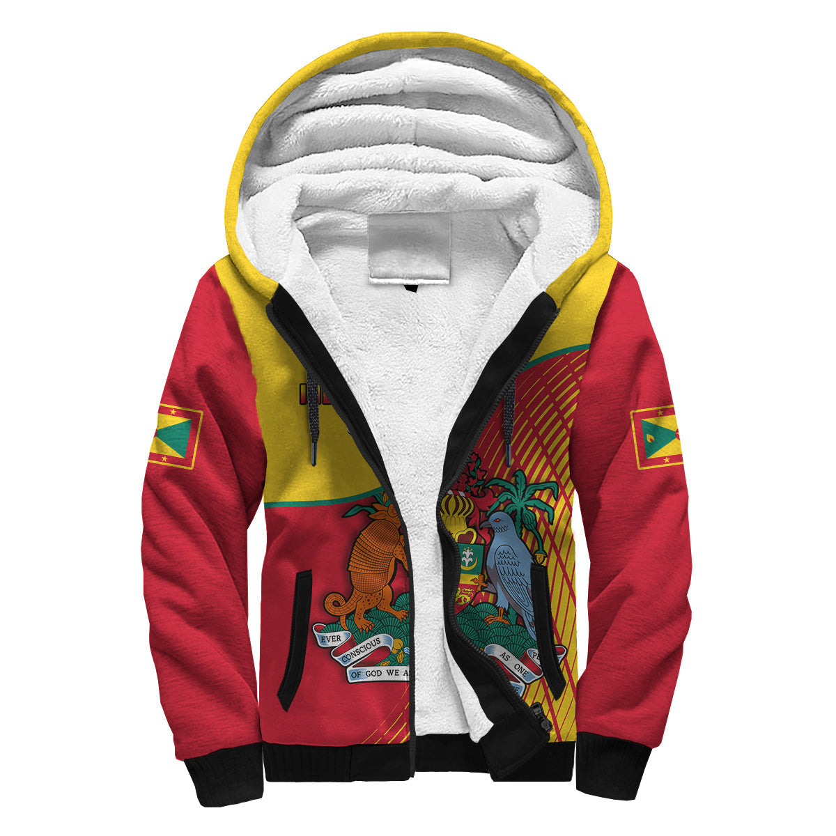 Grenada Sherpa Hoodie Coat Of Arms Happy 49th Independence Day - Wonder Print Shop