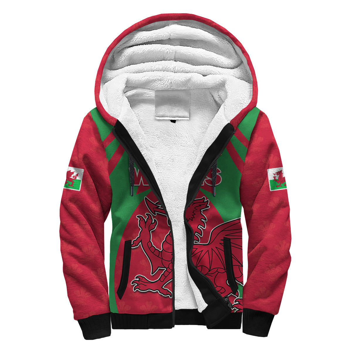 (Custom Text And Number) Wales Rugby Sherpa Hoodie The Dragons National Team Come On Cymru - Wonder Print Shop