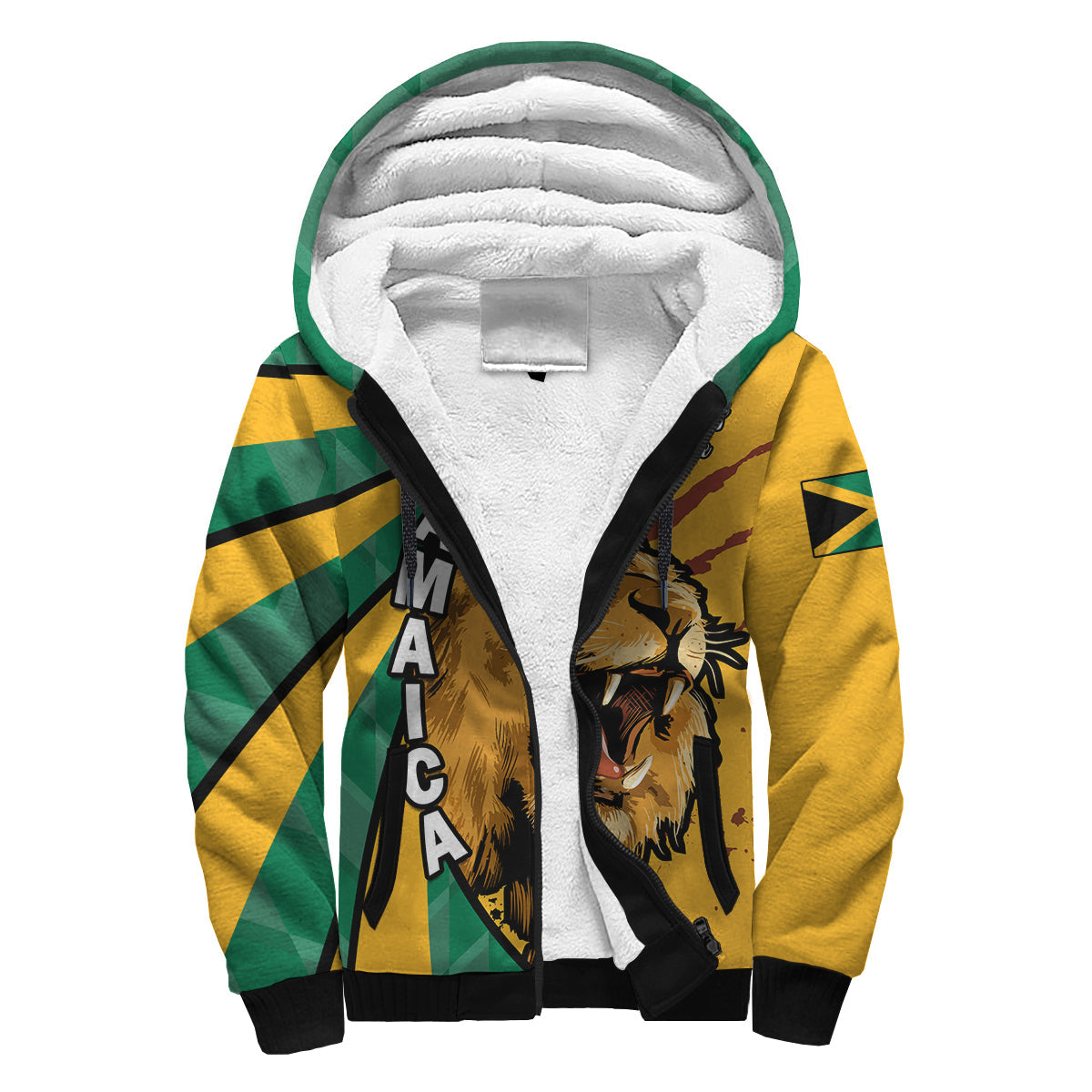(Custom Text and Number) Jamaica Athletics Sherpa Hoodie Jamaican Flag Mix Lion Sporty Style - Wonder Print Shop