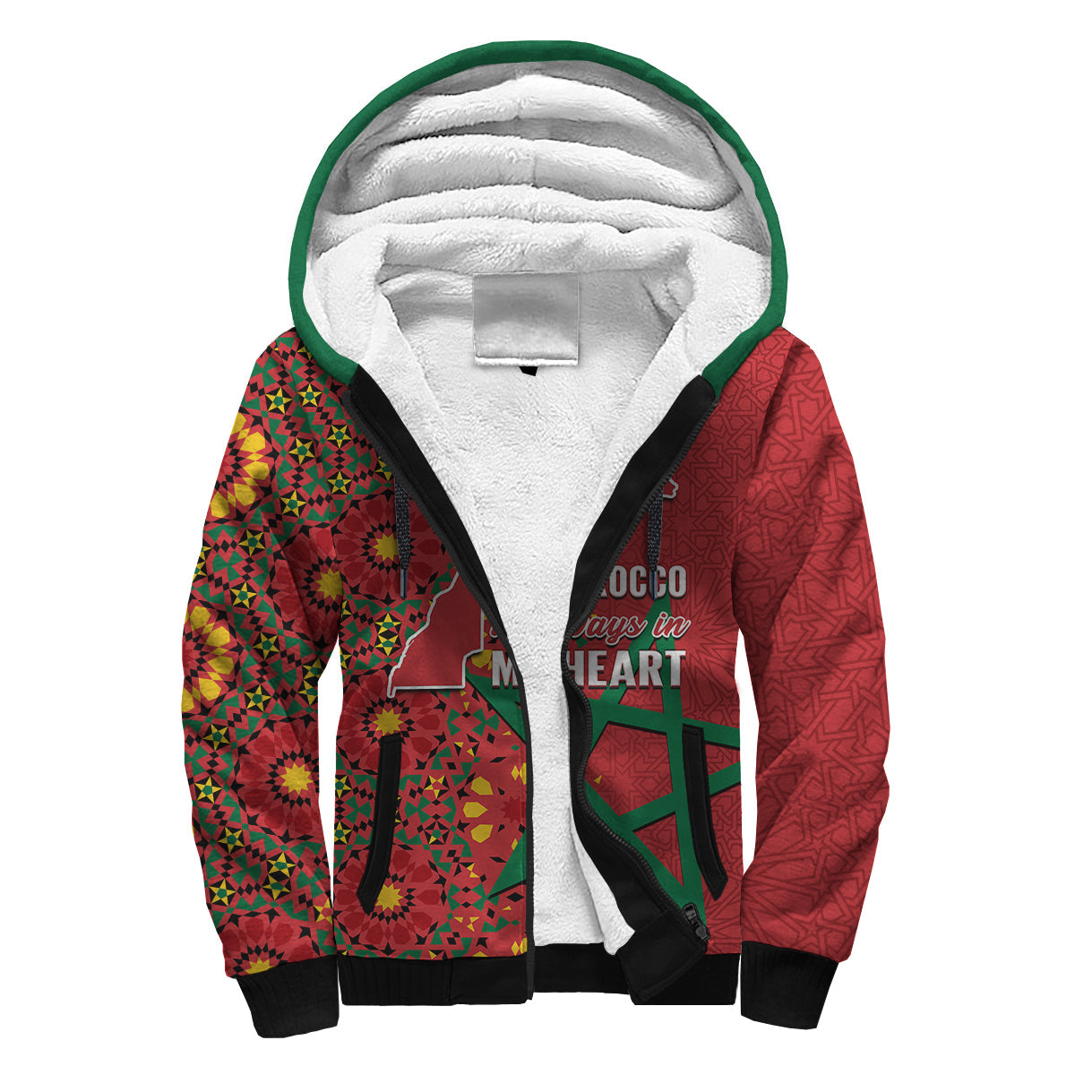 Morocco Western Sahara Sherpa Hoodie Map Red Moroccan Is Always In My Heart - Wonder Print Shop