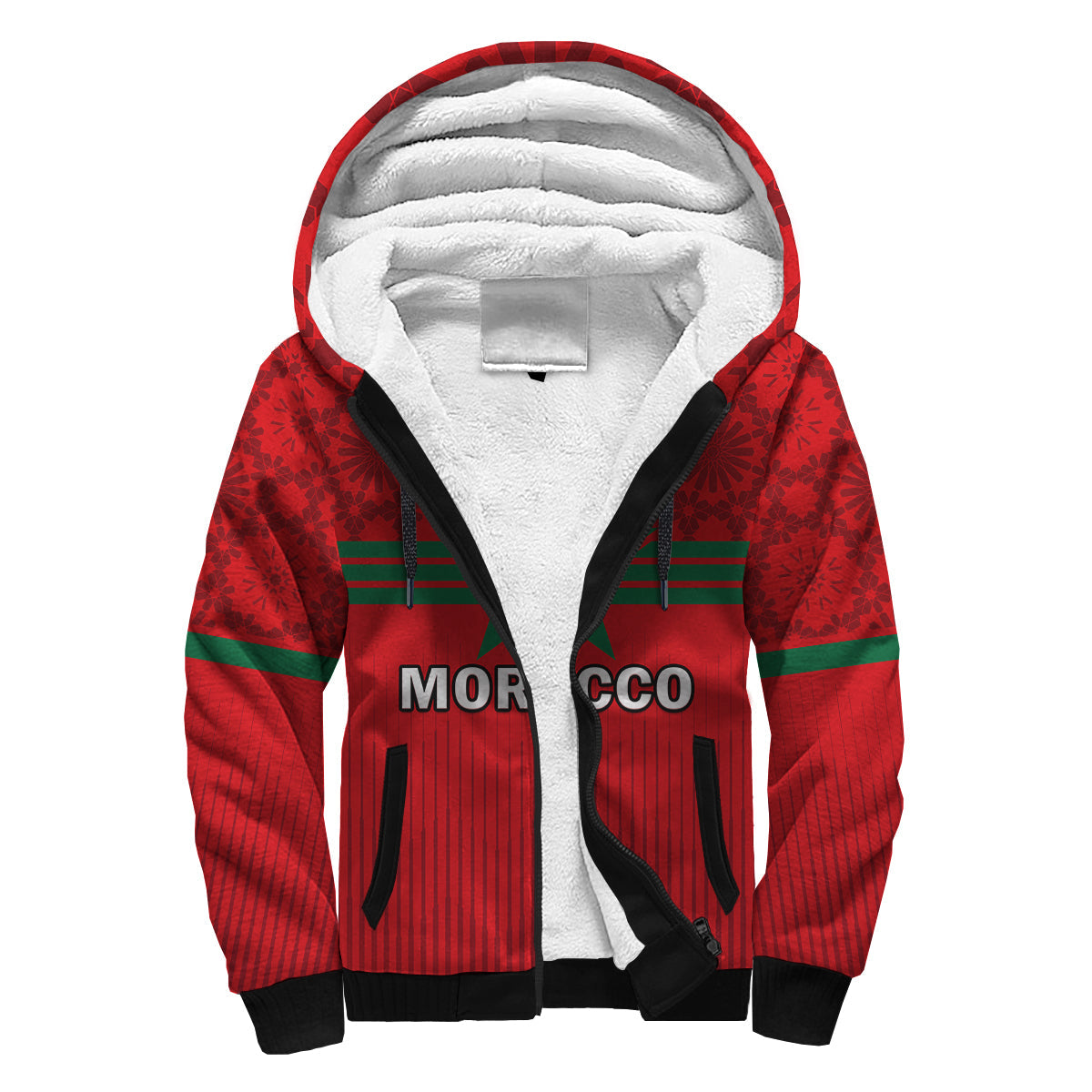 Morocco Football Sherpa Hoodie World Cup 2022 Red Moroccan Pattern - Wonder Print Shop