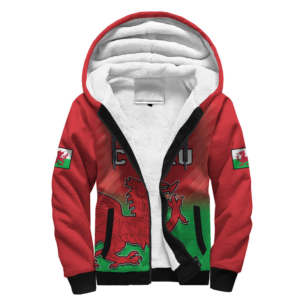(Custom Text And Number) Wales Football Sherpa Hoodie World Cup 2022 Come On Cymru Yma O Hyd - Wonder Print Shop