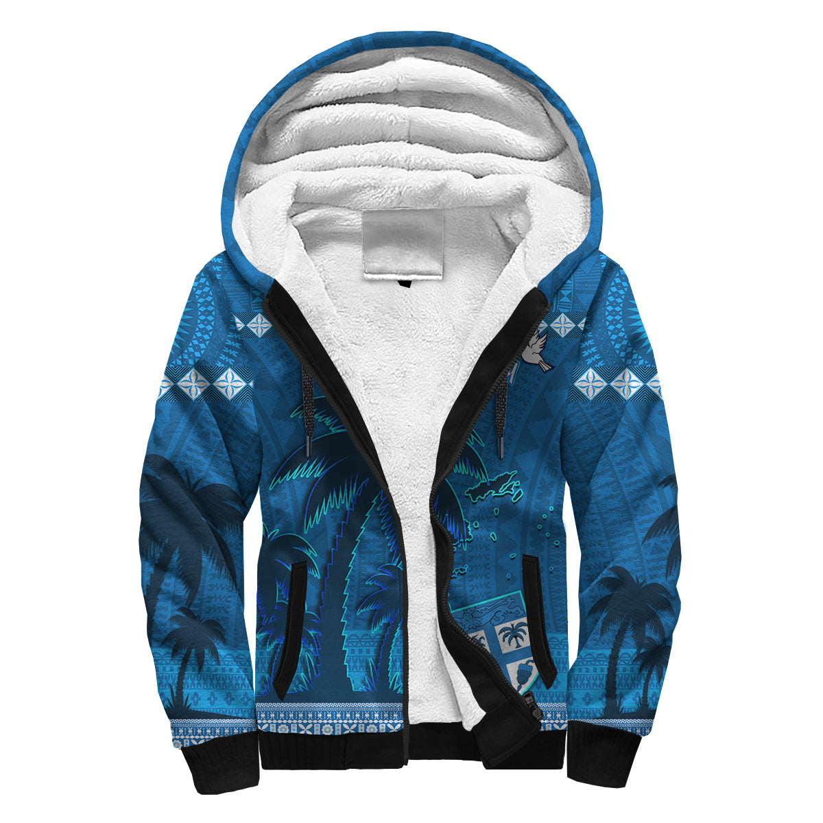 Bula Fiji Day Sherpa Hoodie Fijian Tapa with Palm Tree 52nd Anniversary LT13 - Wonder Print Shop