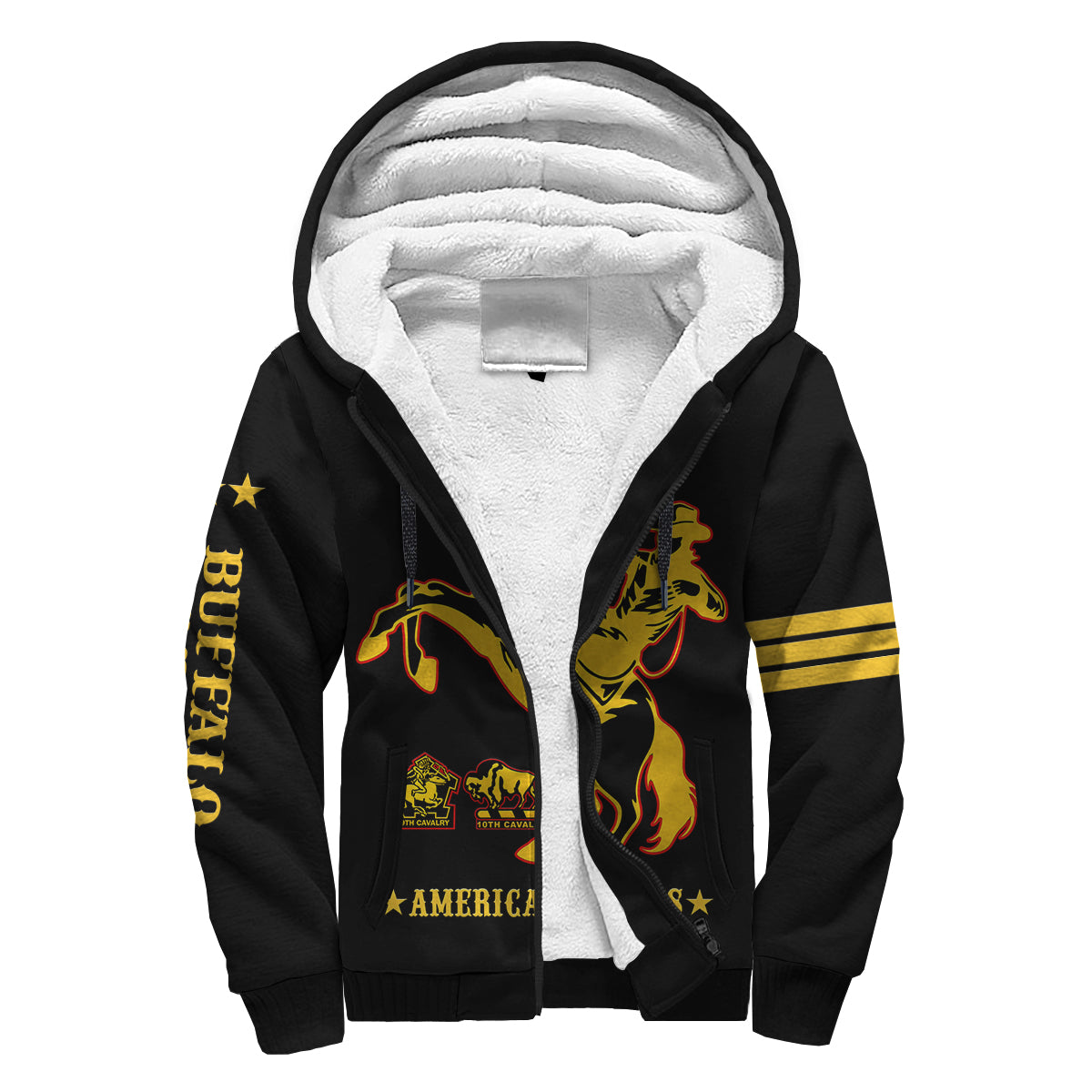 (Custom Text And Chapter) Buffalo Soldiers Sherpa Hoodie BSMC United States Army Black - Wonder Print Shop