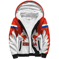(Custom Text And Number) Russia Hockey 2023 White Sporty Style Sherpa Hoodie - Wonder Print Shop