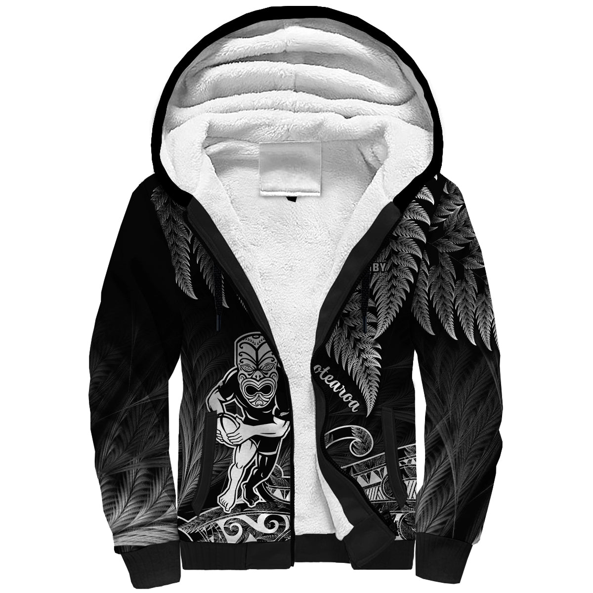 (Custom Text And Number) New Zealand Silver Fern Rugby Sherpa Hoodie All Black Koru Maori - Wonder Print Shop