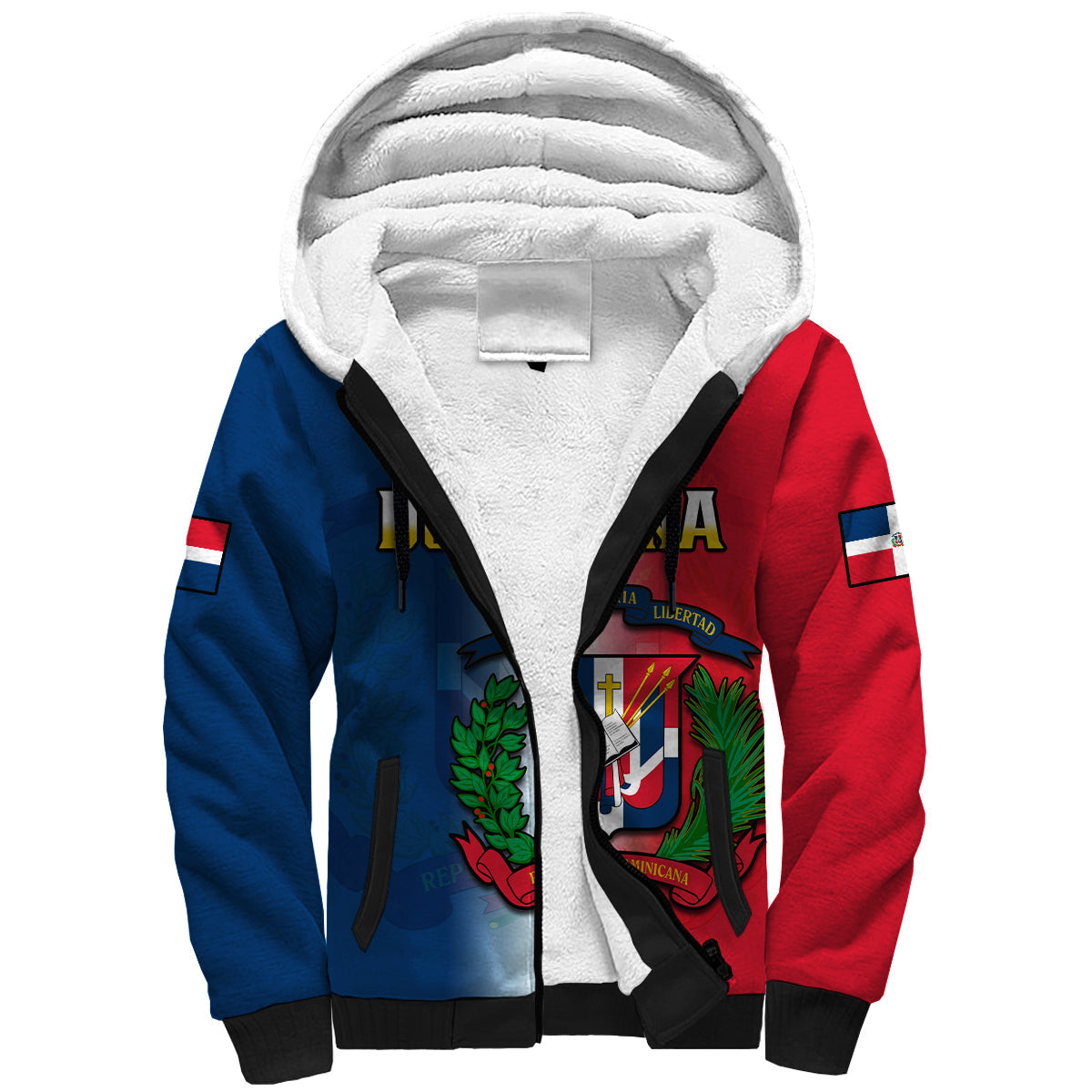 Dominican Republic Sherpa Hoodie Dominicana Coat Of Arms Gradient Style - Wonder Print Shop