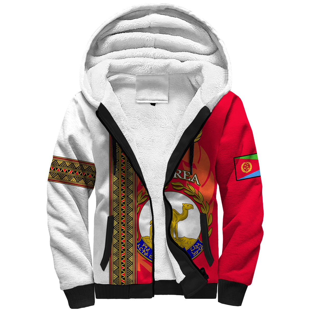 Eritrea Sherpa Hoodie African Pattern Happy Independence Day Version White - Wonder Print Shop