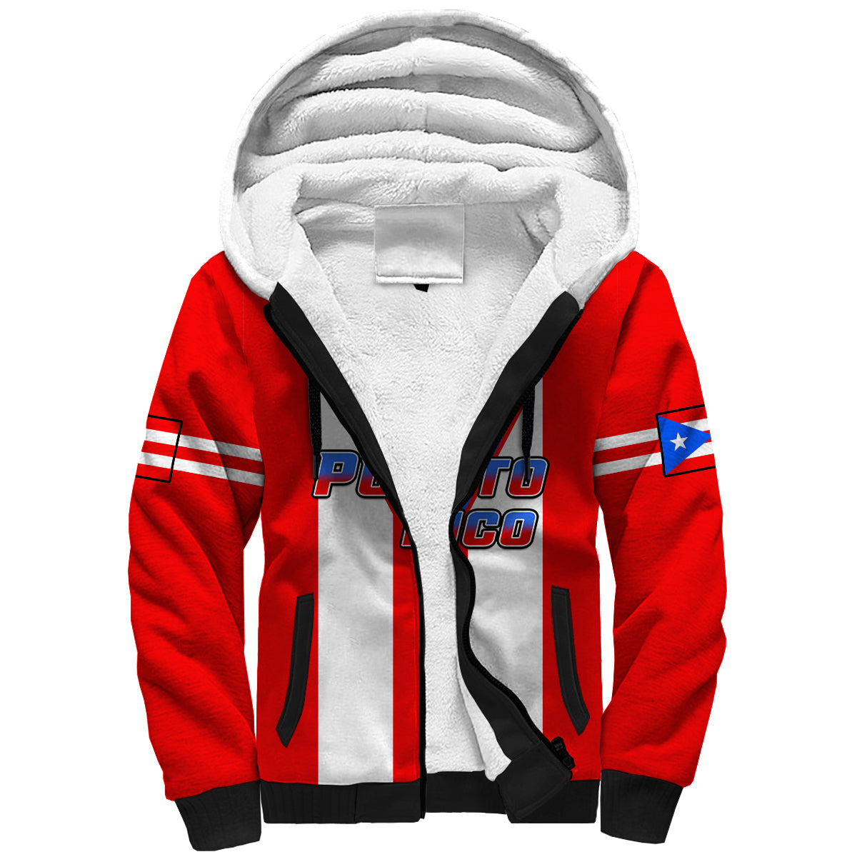 (Custom Personalised) Puerto Rico Sherpa Hoodie Coat Of Arms Mix Flag - Wonder Print Shop