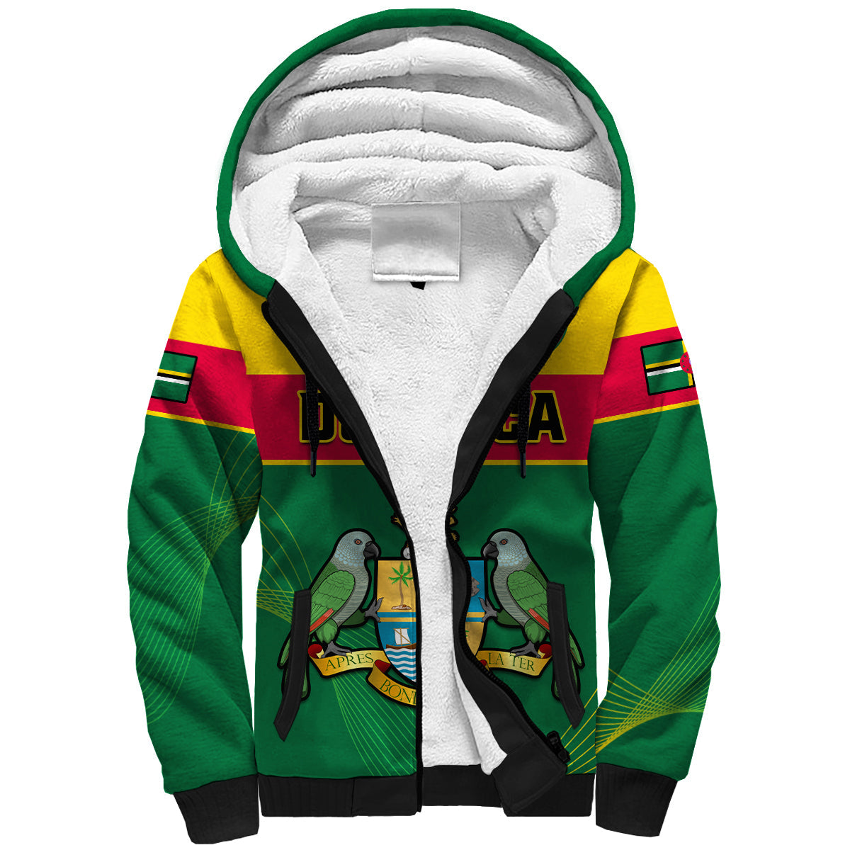 (Custom Personalised) Dominica Sherpa Hoodie Dominican Coat Of Arms With Map - Wonder Print Shop