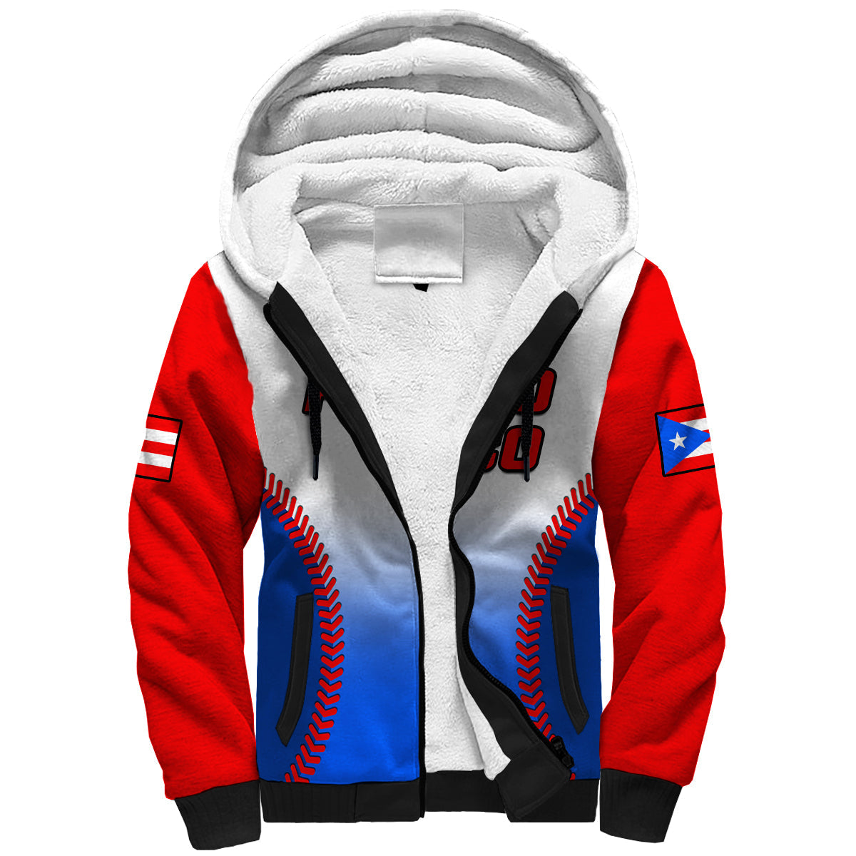 (Custom Text And Number) Puerto Rico 2023 Sherpa Hoodie Baseball Sporty Version - Wonder Print Shop