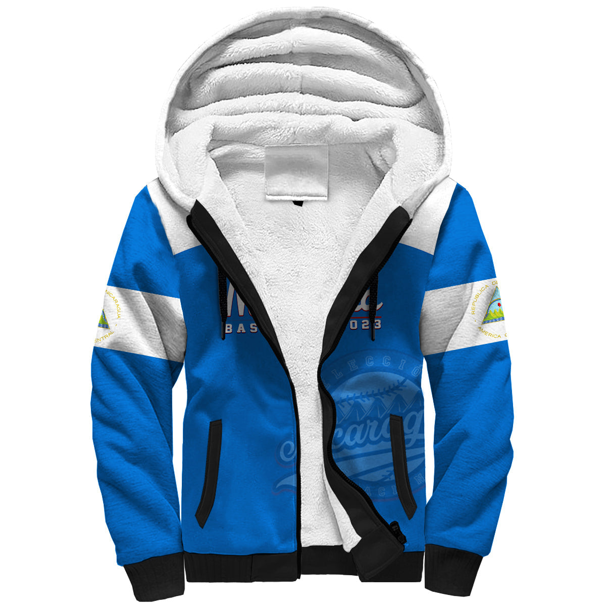 (Custom Text And Number) Nicaragua 2023 Sherpa Hoodie Baseball - Wonder Print Shop