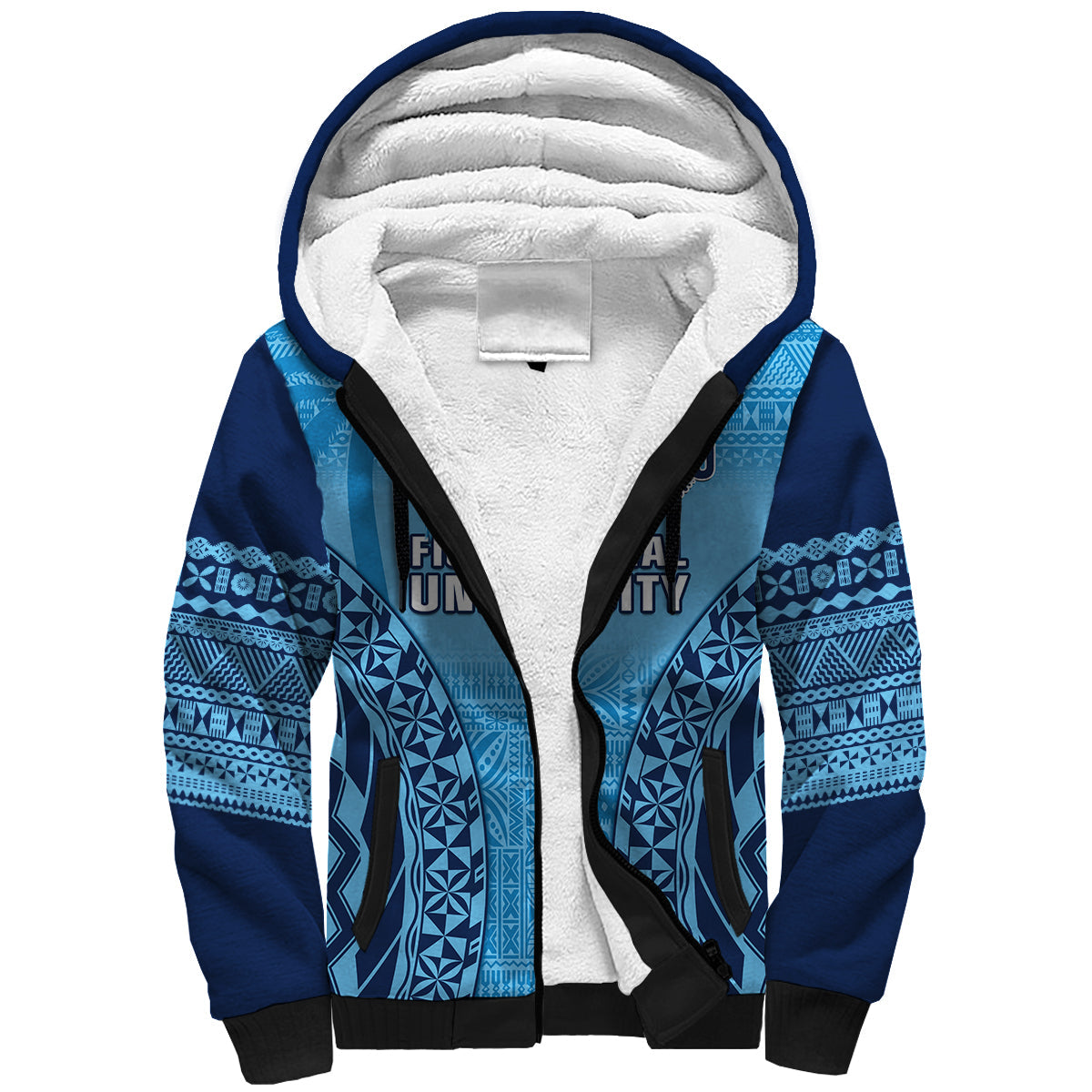 Fiji University Sherpa Hoodie National Fijian Tapa Pattern Blue - Wonder Print Shop