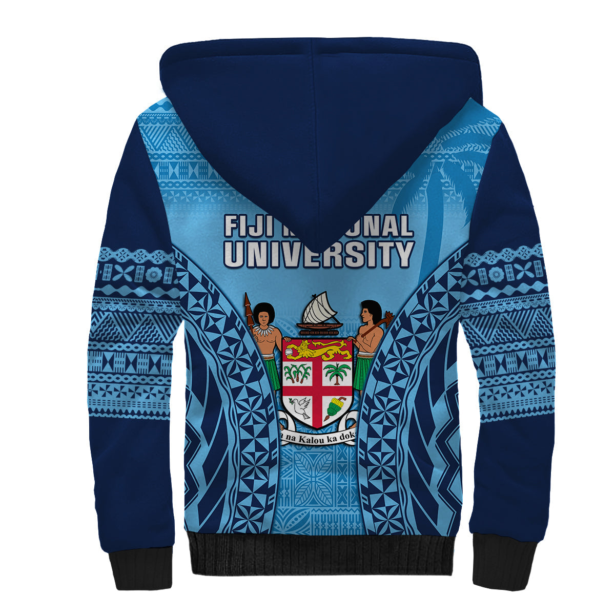 Fiji University Sherpa Hoodie National Fijian Tapa Pattern Blue - Wonder Print Shop