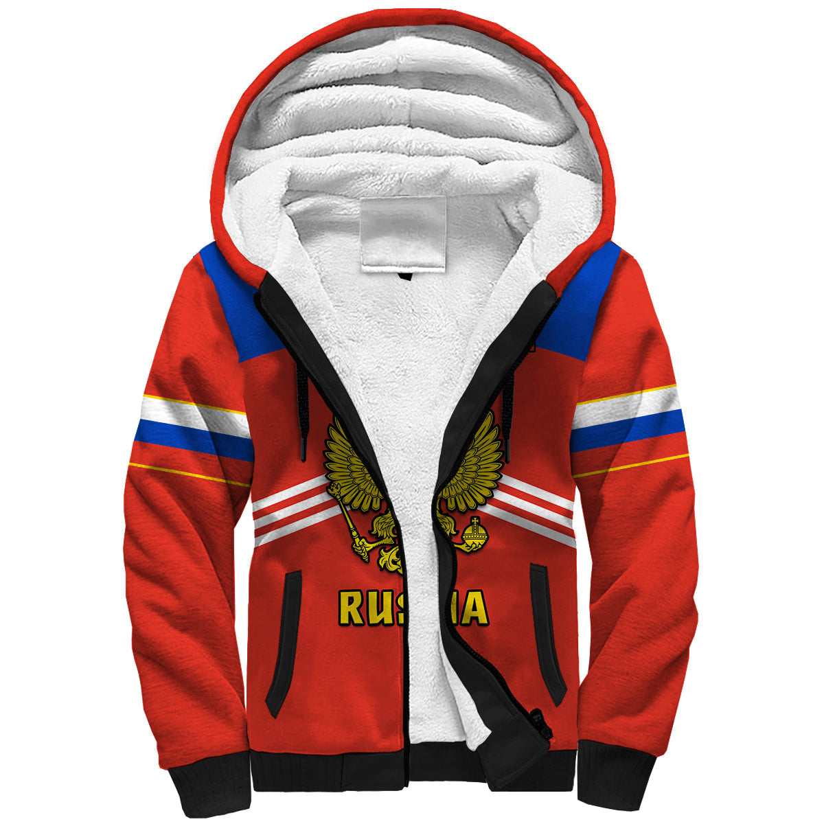 (Custom Text And Number) Russia Hockey 2023 Red Sporty Style Sherpa Hoodie - Wonder Print Shop