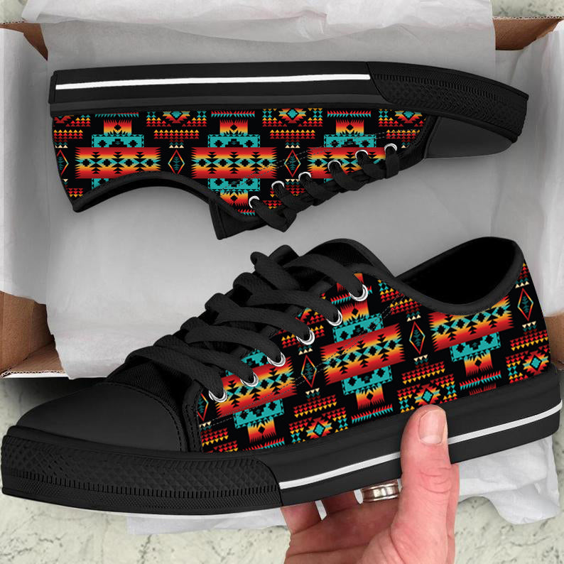 black-native-tribes-pattern-native-american-low-top-canvas-shoe
