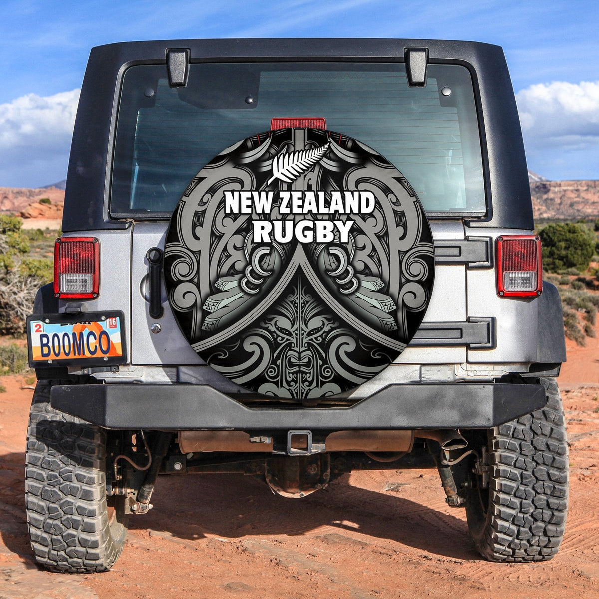 Custom Personalised New Zealand Silver Fern Rugby Spare Tire Cover All Black NZ Maori Pattern LT13 - Wonder Print Shop