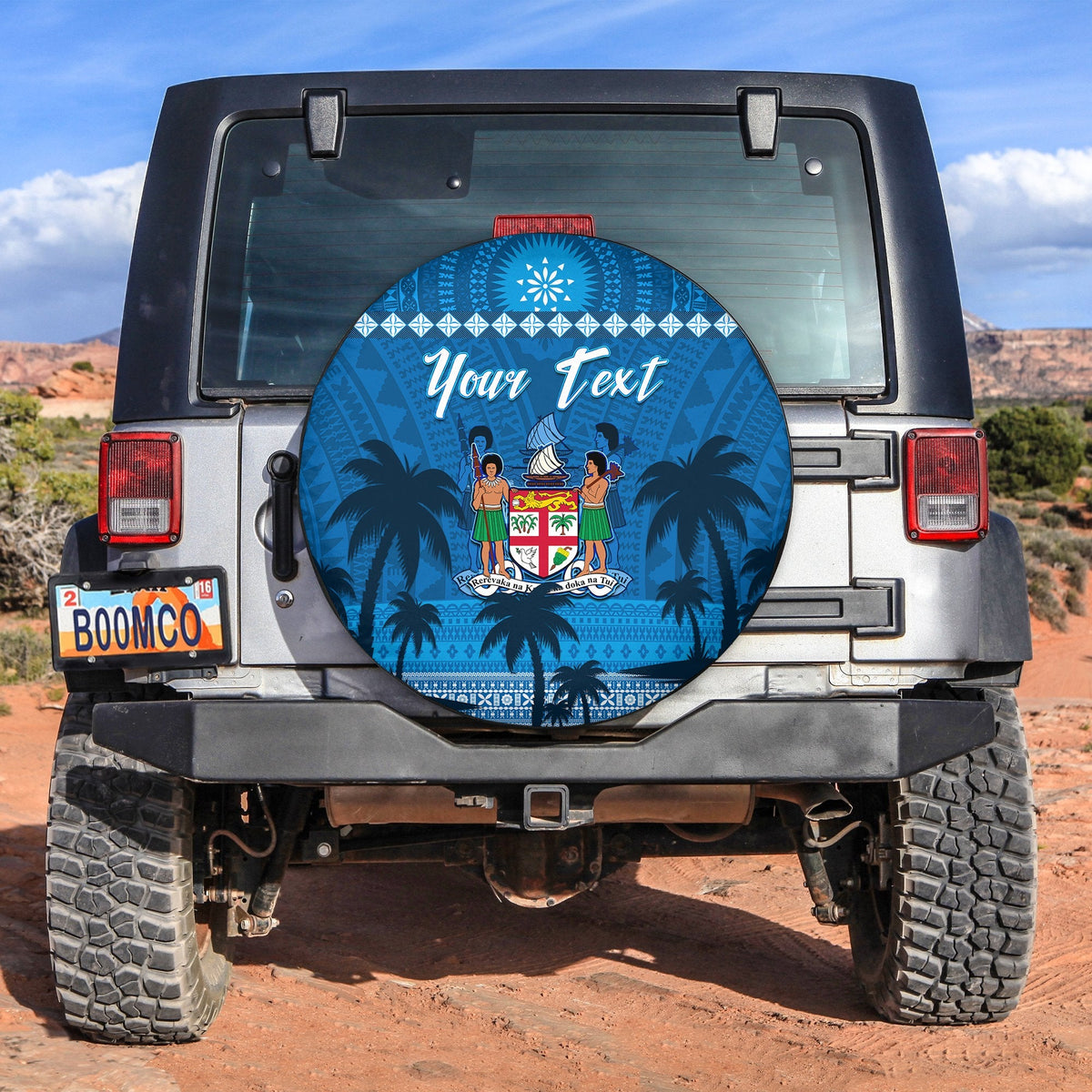 Custom Personalised Bula Fiji Day Spare Tire Cover Fijian Tapa with Palm Tree 52nd Anniversary LT13 - Wonder Print Shop