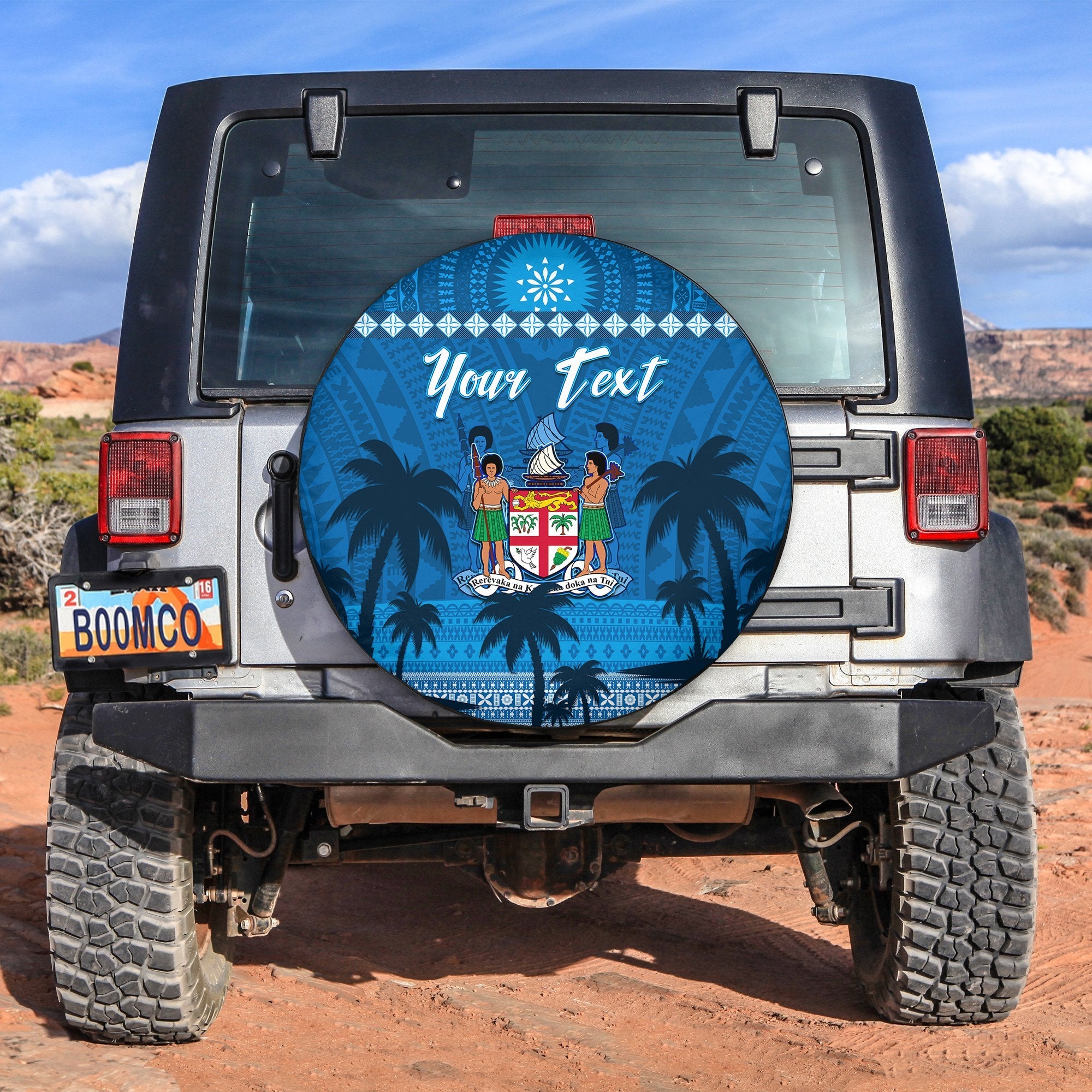 Custom Personalised Bula Fiji Day Spare Tire Cover Fijian Tapa with Palm Tree 52nd Anniversary LT13 - Wonder Print Shop