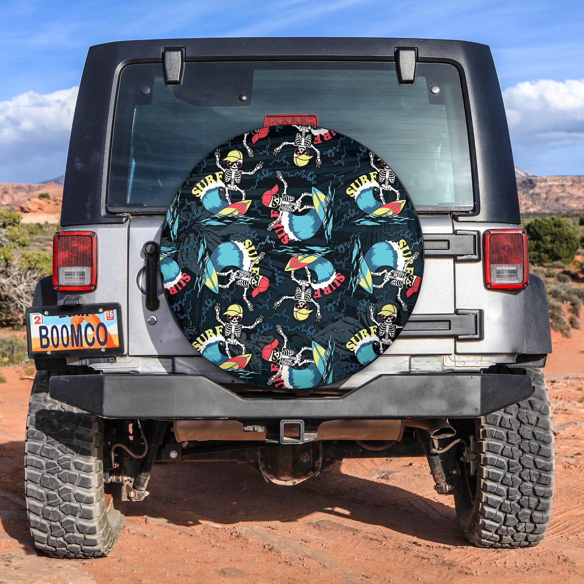 Hawaii Skeleton Surf Spare Tire Cover Halloween Hawaiian Tribal LT13 - Wonder Print Shop